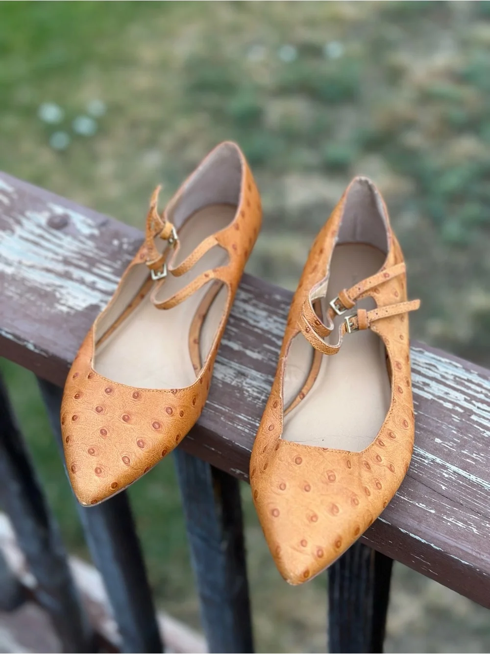 Banana Republic Ostrich-Embossed Pointed Mary Janes in Tan